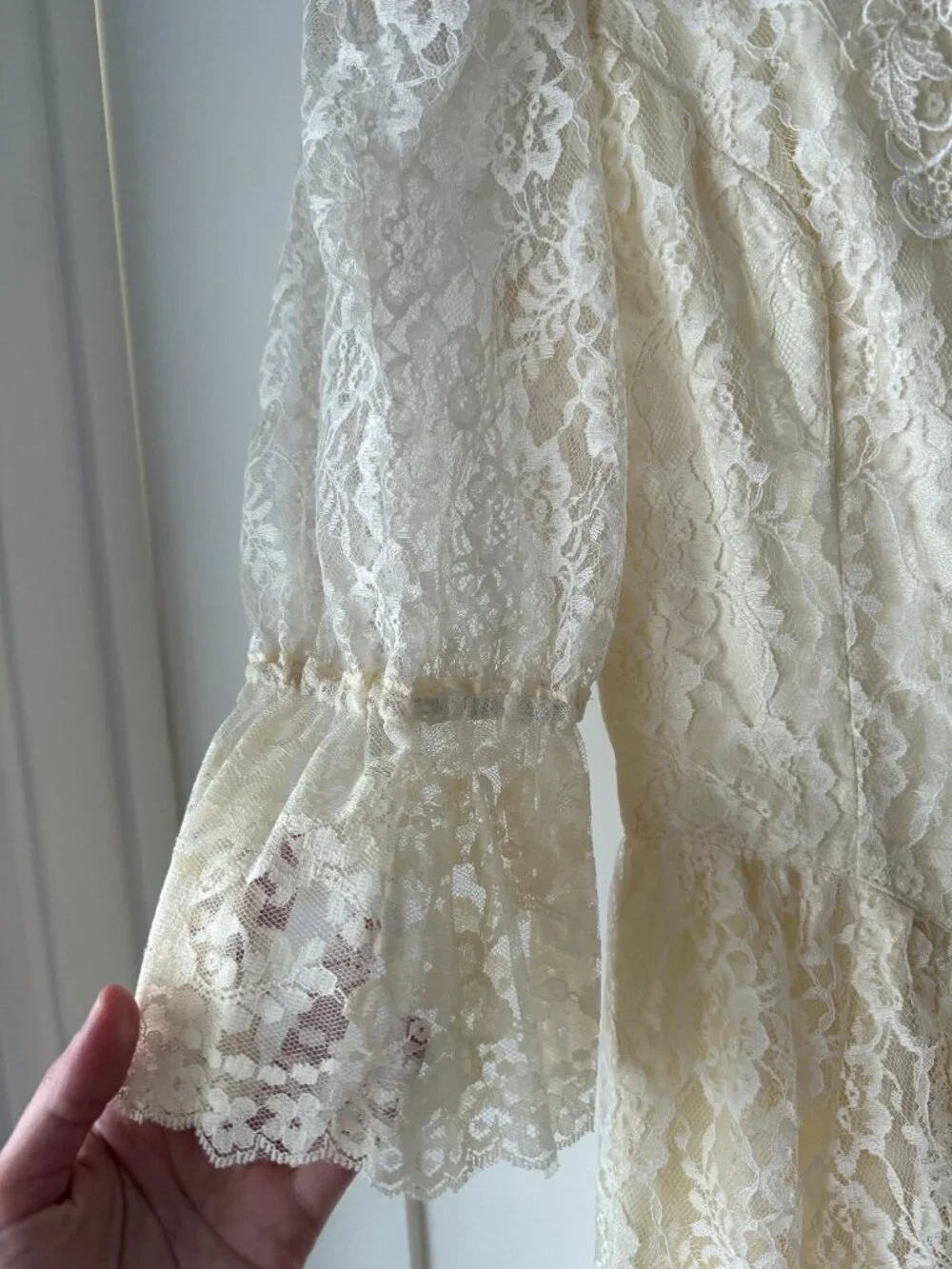 VTG 70s Gunne Sax Ivory Lace Dress Romantic Prairie Victorian Bridal Sz 7 - Picture 4 of 12